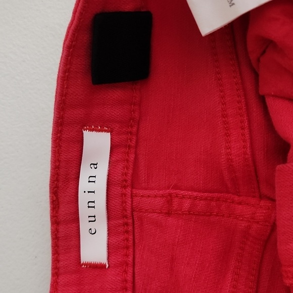 Eunina Red Distressed Jean Shorts - Picture 3 of 9